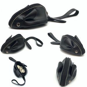 Cute Soft Leather 3D Mouse Coin Purse Change Purse with wrist strap (Black)